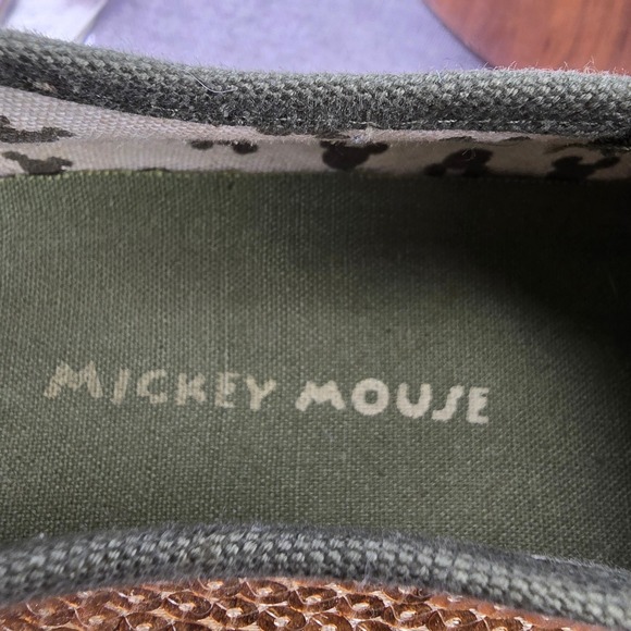 Disney Mickey Mouse Olive Green Sequin Espadrille Slip On Shoes Size 8 - Picture 7 of 15